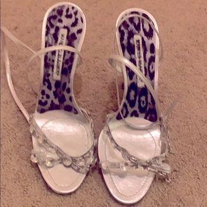 Manila blahnik bone tan silver heels size 37